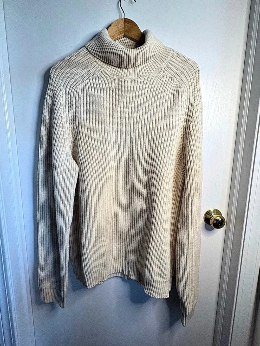Gap Vintage Sz XL LambsWool Ribbed Turtleneck Sweater Ivory Fisherman Preppy